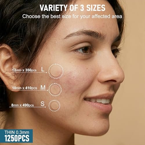 1250 Count Pimple Patches for Face - 3 Sizes (8mm, 10mm, 12mm) Hydrocolloid Acne Patches, Cute Round Acne Stickers, Covers Zits, Blemishes & Breakouts – Gentle on All Skin Types - görsel 6