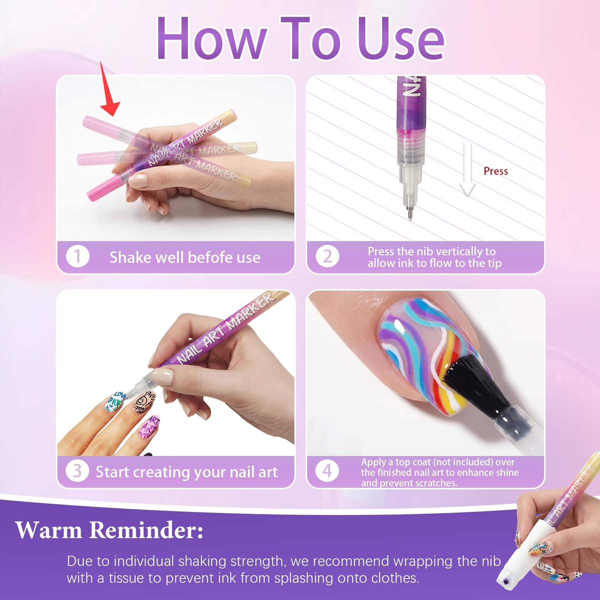 SKUPHI 12 Color Nail Art Pens – 0.5 mm Precision Nail Polish Pens Set for DIY Manicure, Waterproof & Quick-Drying Avelisse