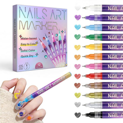 SKUPHI 12 Color Nail Art Pens – 0.5 mm Precision Nail Polish Pens Set for DIY Manicure, Waterproof & Quick-Drying Avelisse
