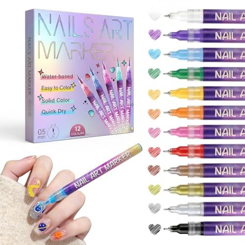 SKUPHI 12 Color Nail Art Pens – 0.5 mm Precision Nail Polish Pens Set for DIY Manicure, Waterproof & Quick-Drying Avelisse