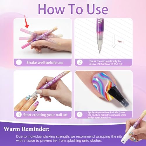 SKUPHI 12 Color Nail Art Pens – 0.5 mm Precision Nail Polish Pens Set for DIY Manicure, Waterproof & Quick-Drying Avelisse