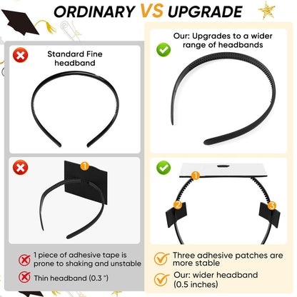 YFJOLEN 2 Pack Graduation Cap Headbands - Black Grad Cap Hairband Inserts for Perfect Fit, Graduation Hat Accessories for Students