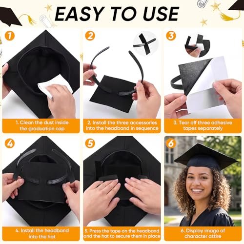 YFJOLEN 2 Pack Graduation Cap Headbands - Black Grad Cap Hairband Inserts for Perfect Fit, Graduation Hat Accessories for Students - görsel 4
