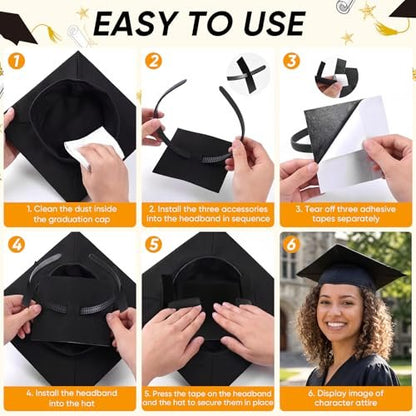 YFJOLEN 2 Pack Graduation Cap Headbands - Black Grad Cap Hairband Inserts for Perfect Fit, Graduation Hat Accessories for Students
