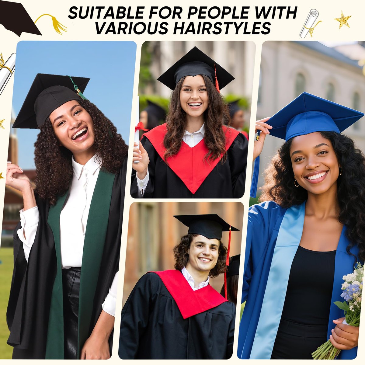 YFJOLEN 2 Pack Graduation Cap Headbands - Black Grad Cap Hairband Inserts for Perfect Fit, Graduation Hat Accessories for Students - görsel 13