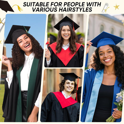 YFJOLEN 2 Pack Graduation Cap Headbands - Black Grad Cap Hairband Inserts for Perfect Fit, Graduation Hat Accessories for Students