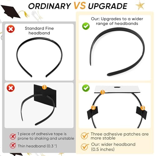 YFJOLEN 2 Pack Graduation Cap Headbands - Black Grad Cap Hairband Inserts for Perfect Fit, Graduation Hat Accessories for Students - görsel 6