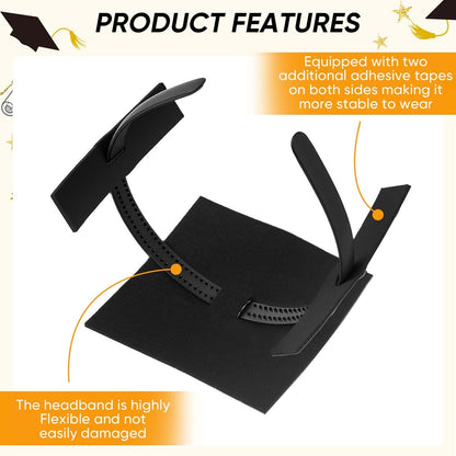YFJOLEN 2 Pack Graduation Cap Headbands - Black Grad Cap Hairband Inserts for Perfect Fit, Graduation Hat Accessories for Students