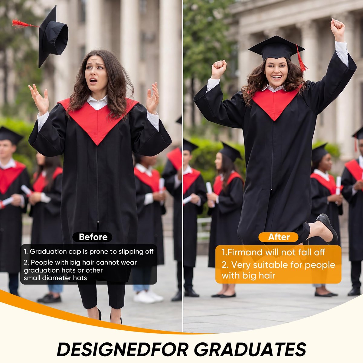 YFJOLEN 2 Pack Graduation Cap Headbands - Black Grad Cap Hairband Inserts for Perfect Fit, Graduation Hat Accessories for Students - görsel 11