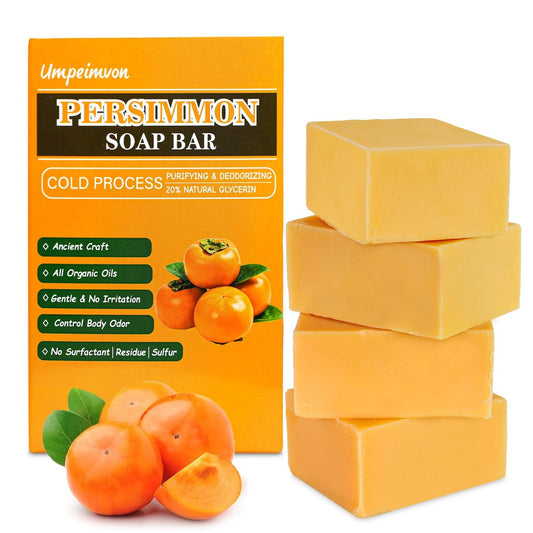 Umpeimvon 4 Pack Persimmon Soap for Body Odor - Natural Deodorant Soap for Old People Smell, Handmade for Sensitive Skin, Cold Process & Fragrance Free Avelisse