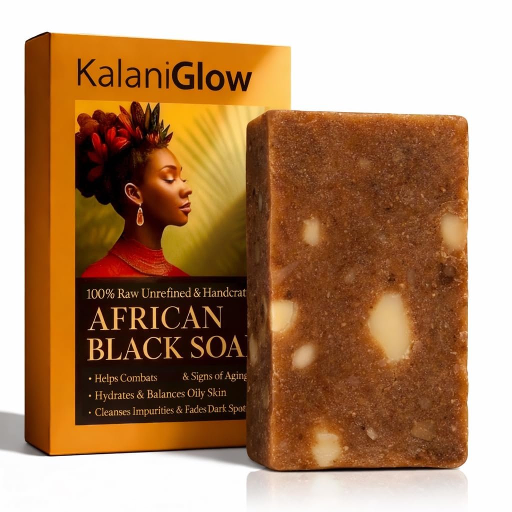 Kalani Glow African Black Soap – Raw African Black Soap Bar for Hydrating Dry Skin, Supports Even Skin Tone for Face & Body Wash, 3.53 oz Avelisse