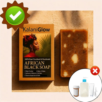 Kalani Glow African Black Soap – Raw African Black Soap Bar for Hydrating Dry Skin, Supports Even Skin Tone for Face & Body Wash, 3.53 oz Avelisse