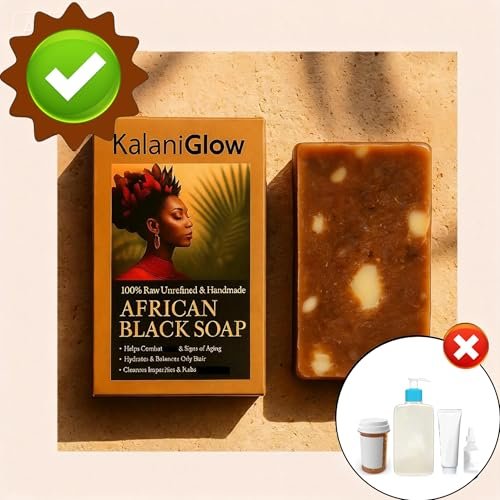 Kalani Glow African Black Soap – Raw African Black Soap Bar for Hydrating Dry Skin, Supports Even Skin Tone for Face & Body Wash, 3.53 oz Avelisse