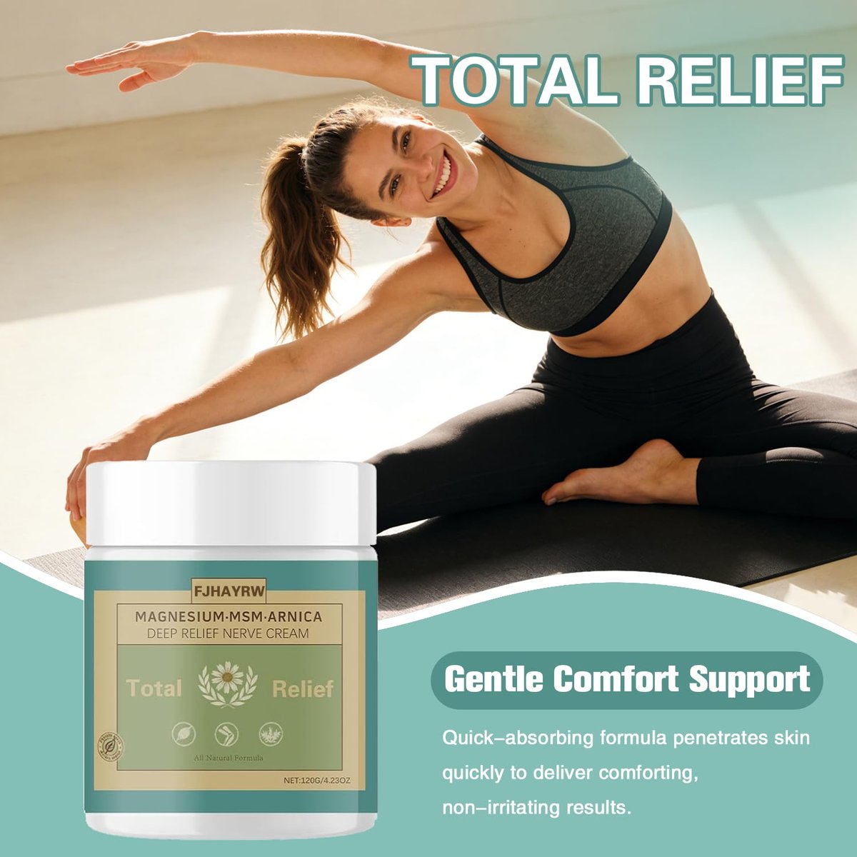 FJHAYRW Total Relief Soothing Magnesium Cream for Muscle Comfort, Nerve Relief Cream with MSM, Arnica, Non-Greasy Topical, Fast Absorbing, Joint Relief (120g) Avelisse
