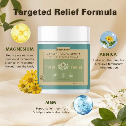 FJHAYRW Total Relief Soothing Magnesium Cream for Muscle Comfort, Nerve Relief Cream with MSM, Arnica, Non-Greasy Topical, Fast Absorbing, Joint Relief (120g) Avelisse