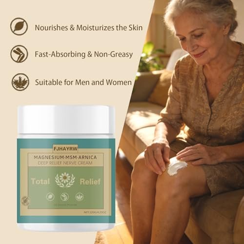 FJHAYRW Total Relief Soothing Magnesium Cream for Muscle Comfort, Nerve Relief Cream with MSM, Arnica, Non-Greasy Topical, Fast Absorbing, Joint Relief (120g) Avelisse