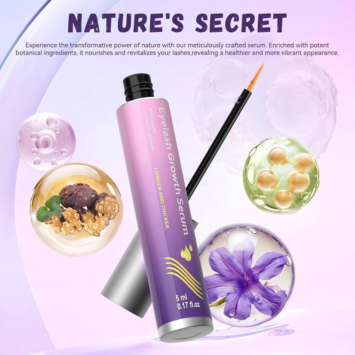 Lash Growth Serum - Gentle Daily Nourishing Treatment for Longer Thicker Fuller Lashes - Vegan Cruelty-Free Sensitive Eyes Safe (5ml) Avelisse