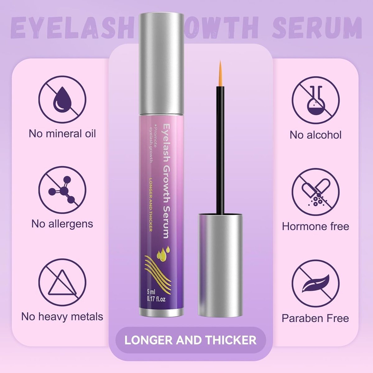 Lash Growth Serum - Gentle Daily Nourishing Treatment for Longer Thicker Fuller Lashes - Vegan Cruelty-Free Sensitive Eyes Safe (5ml) Avelisse