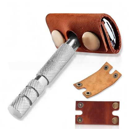 SIFFOI Genuine Cowhide Leather Case for Manual Safety Razor – Double Edge & Butterfly Razor Head Protective Cover – Travel Portable Shaving Razor Accessories