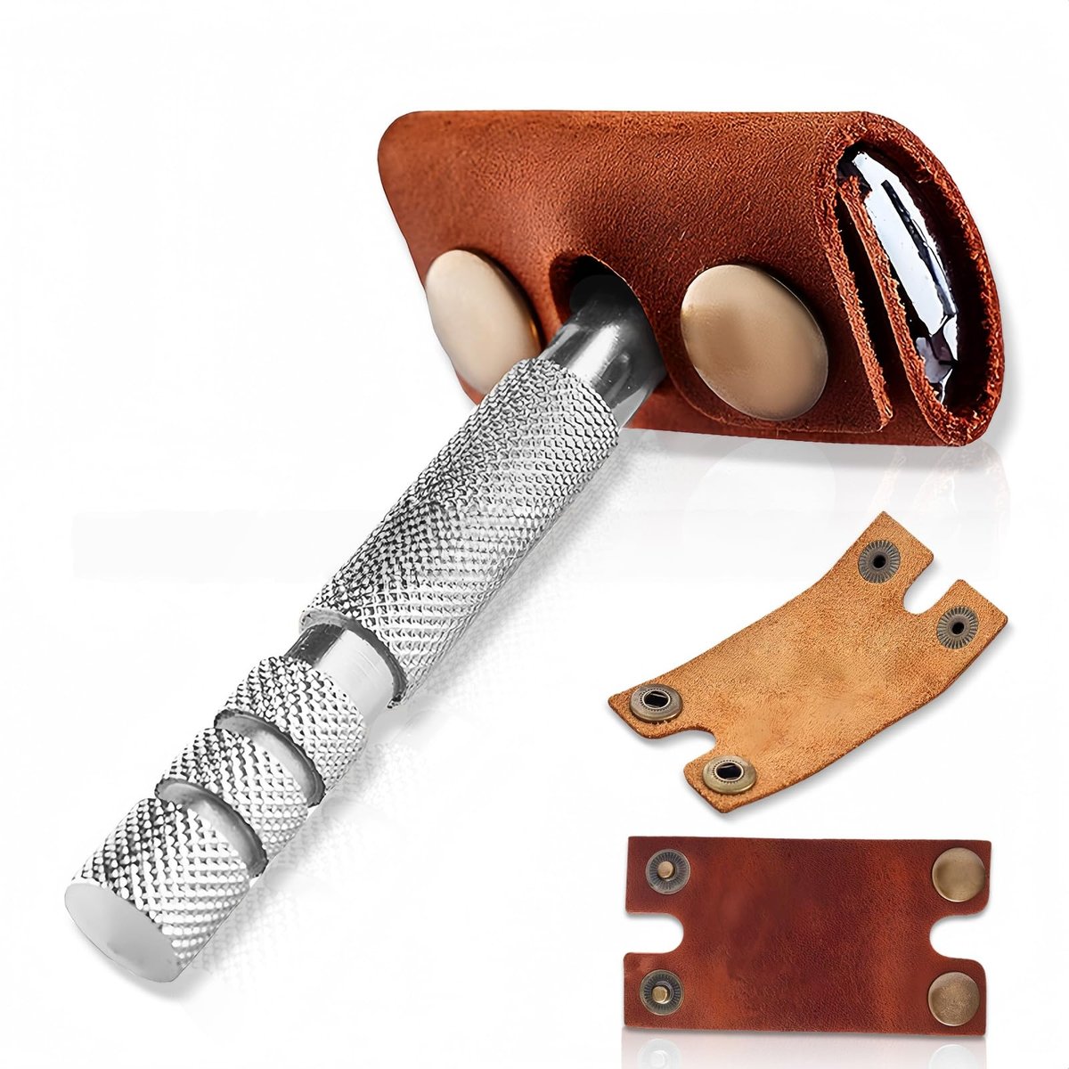SIFFOI Genuine Cowhide Leather Case for Manual Safety Razor – Double Edge & Butterfly Razor Head Protective Cover – Travel Portable Shaving Razor Accessories - görsel 1