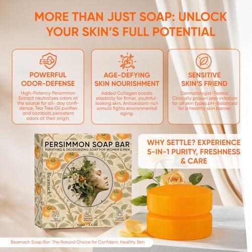 MALVAY 2-Pack Persimmon Soap for Old People Smell - Japanese Persimmon & Green Tea Extract - Natural Deodorant Soap for Men & Women, Gentle on All Skin Types Avelisse
