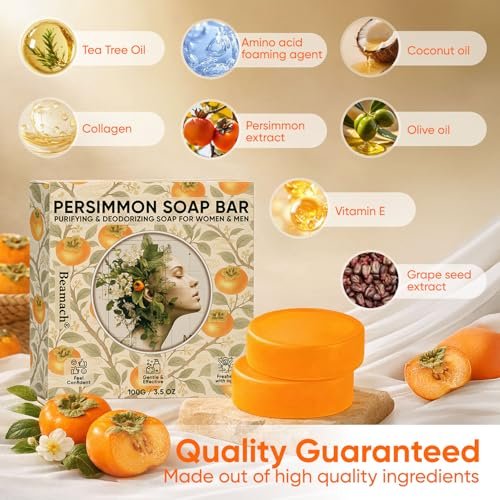 MALVAY 2-Pack Persimmon Soap for Old People Smell - Japanese Persimmon & Green Tea Extract - Natural Deodorant Soap for Men & Women, Gentle on All Skin Types Avelisse