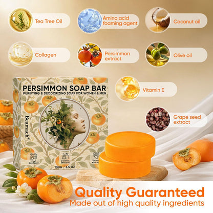 MALVAY 2-Pack Persimmon Soap for Old People Smell - Japanese Persimmon & Green Tea Extract - Natural Deodorant Soap for Men & Women, Gentle on All Skin Types Avelisse