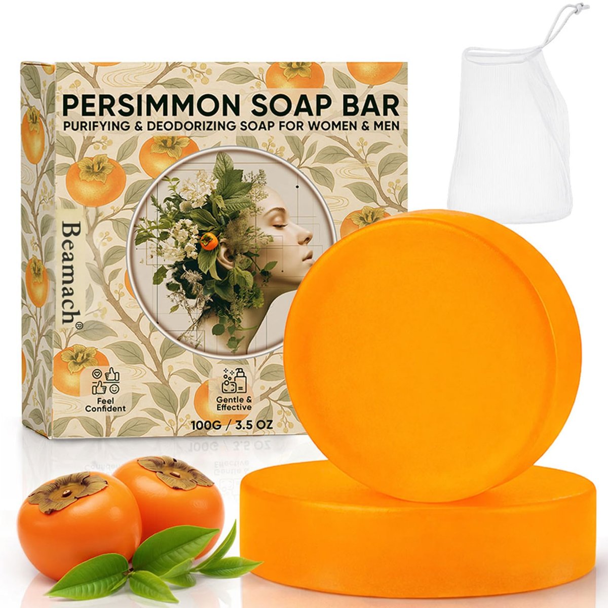 MALVAY 2-Pack Persimmon Soap for Old People Smell - Japanese Persimmon & Green Tea Extract - Natural Deodorant Soap for Men & Women, Gentle on All Skin Types Avelisse