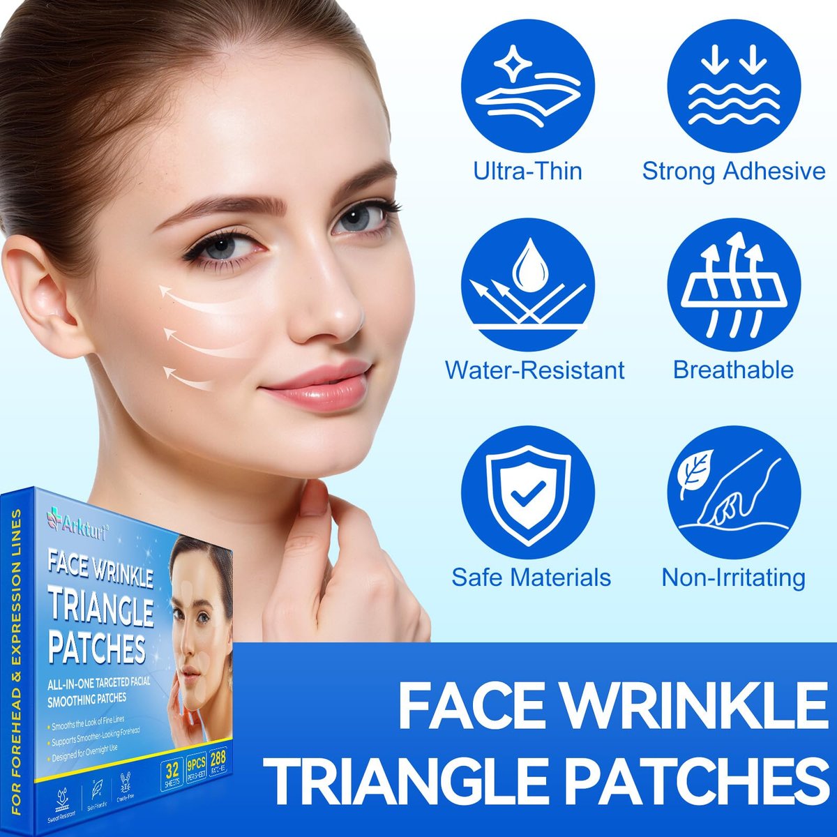 XCTTDXEH Triangle Wrinkle Patches for Eyes, Mouth, Forehead – 288 Hypoallergenic Anti-Wrinkle Pads for Elevens & Crow's Feet Avelisse