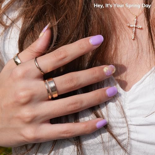Heyhae Semi Cured Gel Nail Strips - Purple Floral Design, No LED Lamp Needed, Easy Apply & Remove, Salon Quality, 28 Strips + Prep Pads + File + Stick Avelisse