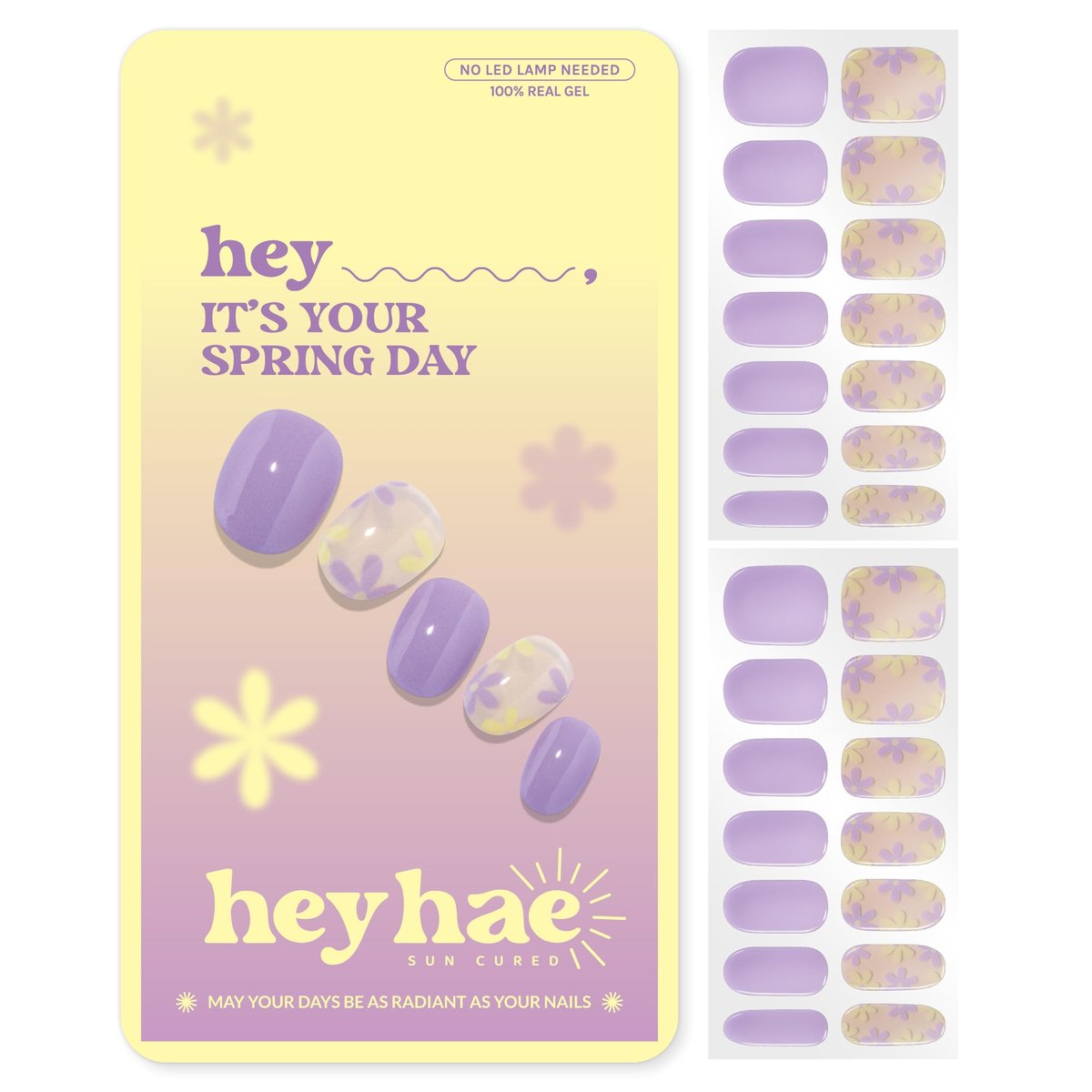 Heyhae Semi Cured Gel Nail Strips - Purple Floral Design, No LED Lamp Needed, Easy Apply & Remove, Salon Quality, 28 Strips + Prep Pads + File + Stick Avelisse
