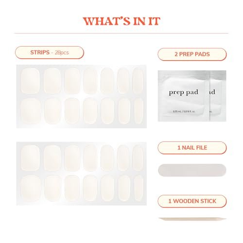 Heyhae Semi Cured Gel Nail Strips - White Jelly Design, No LED Lamp Needed, Salon Quality (28 Strips) - Hey, On My Milky Way - görsel 6