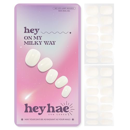 Heyhae Semi Cured Gel Nail Strips - White Jelly Design, No LED Lamp Needed, Salon Quality (28 Strips) - Hey, On My Milky Way - görsel 2
