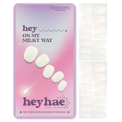Heyhae Semi Cured Gel Nail Strips - White Jelly Design, No LED Lamp Needed, Salon Quality (28 Strips) - Hey, On My Milky Way