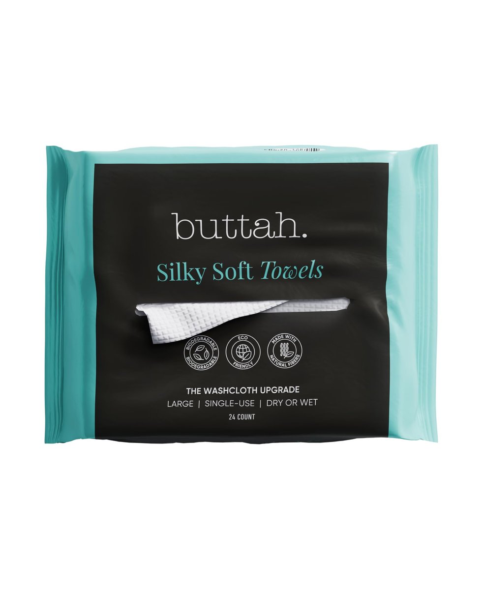 Buttah Skin Disposable Face Towels, 24 Count – Extra Thick, Soft, Large Towels for Sensitive Skin, Travel, and Makeup Removal Avelisse