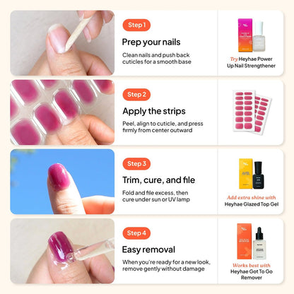 Heyhae Semi Cured Gel Nail Strips - No LED Lamp Needed | Purple Ombre | Salon Quality, Easy Apply & Remove | 28 Strips, Prep Pads, File & Stick | Hey, Born to Shine Avelisse