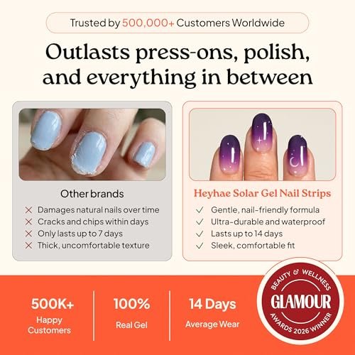 Heyhae Semi Cured Gel Nail Strips - No LED Lamp Needed | Purple Ombre | Salon Quality, Easy Apply & Remove | 28 Strips, Prep Pads, File & Stick | Hey, Born to Shine Avelisse