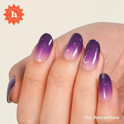 Heyhae Semi Cured Gel Nail Strips - No LED Lamp Needed | Purple Ombre | Salon Quality, Easy Apply & Remove | 28 Strips, Prep Pads, File & Stick | Hey, Born to Shine Avelisse