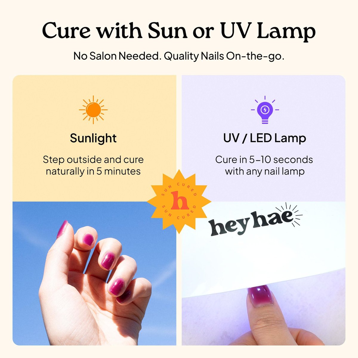 Heyhae Semi Cured Gel Nail Strips - No LED Lamp Needed | Purple Ombre | Salon Quality, Easy Apply & Remove | 28 Strips, Prep Pads, File & Stick | Hey, Born to Shine Avelisse
