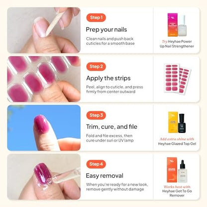 Heyhae Semi Cured Gel Nail Strips - No LED Lamp Needed | Purple Ombre | Salon Quality, Easy Apply & Remove | 28 Strips, Prep Pads, File & Stick | Hey, Born to Shine Avelisse