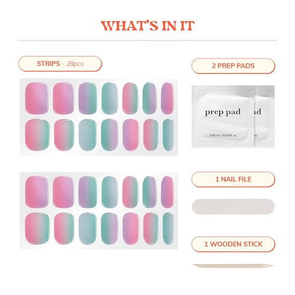 Heyhae Semi Cured Gel Nail Strips - Pink Rainbow Design, No LED Lamp Needed - Easy Apply & Remove, Salon Quality - 28 Strips, Prep Pads, File & Stick - Hey, You're My Muse Avelisse