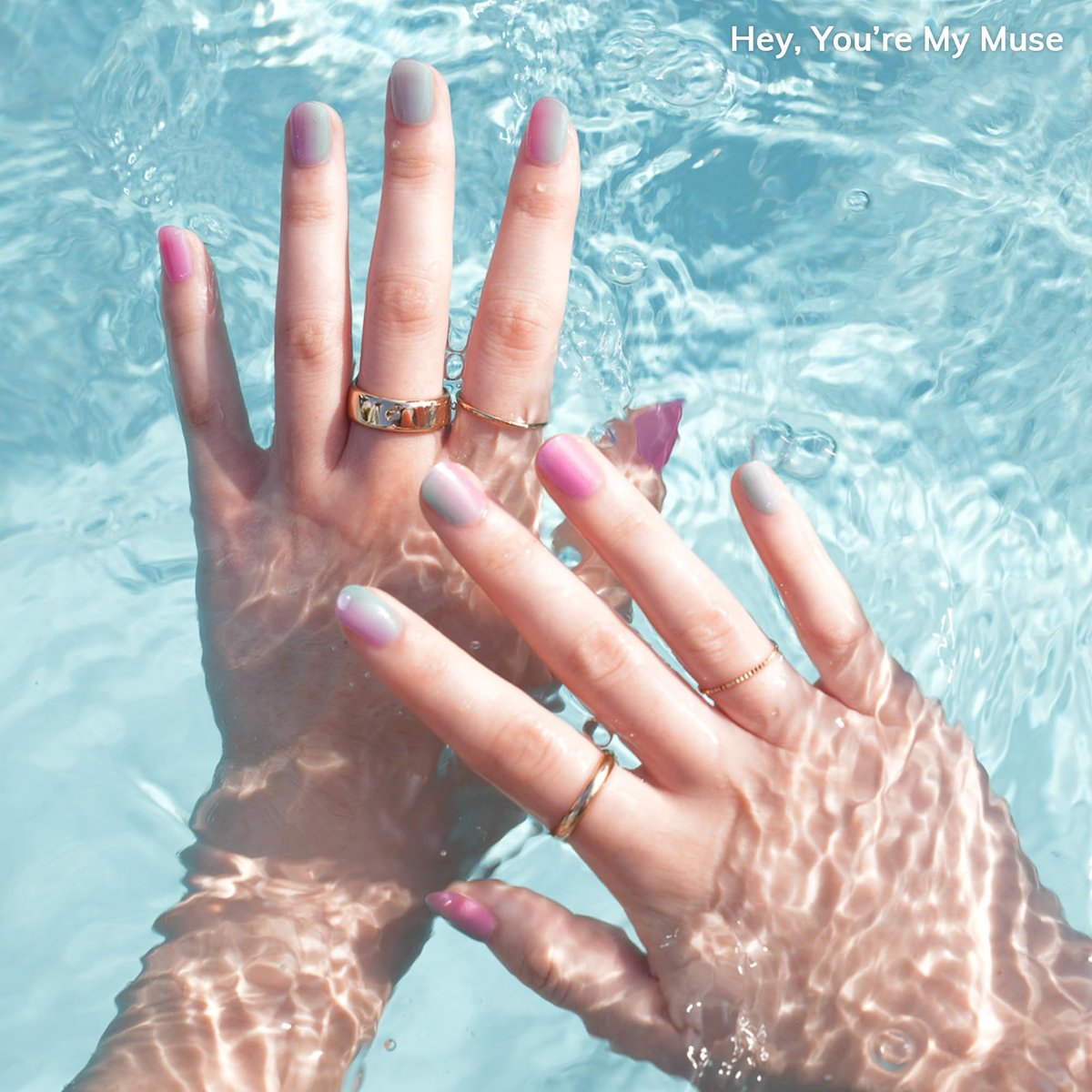 Heyhae Semi Cured Gel Nail Strips - Pink Rainbow Design, No LED Lamp Needed - Easy Apply & Remove, Salon Quality - 28 Strips, Prep Pads, File & Stick - Hey, You're My Muse Avelisse