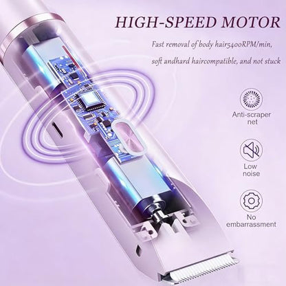 RtLvio 2-in-1 Dual Head Bikini Trimmer for Women - Cordless & Waterproof Electric Bikini Shaver & Body Shaver, Painless Hair Removal with Silky Glow Finish (Purple) Avelisse