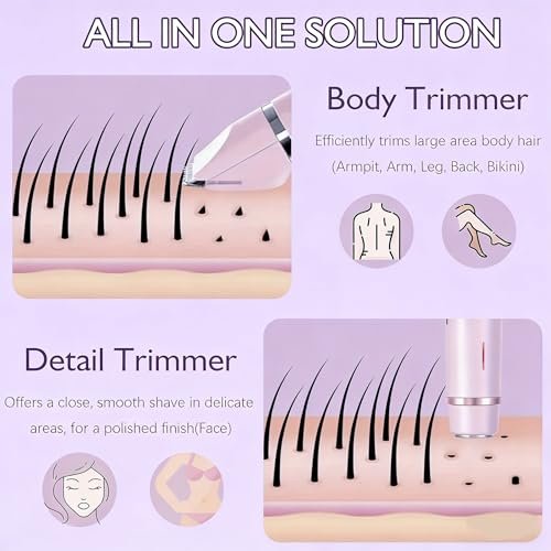 RtLvio 2-in-1 Dual Head Bikini Trimmer for Women - Cordless & Waterproof Electric Bikini Shaver & Body Shaver, Painless Hair Removal with Silky Glow Finish (Purple) Avelisse