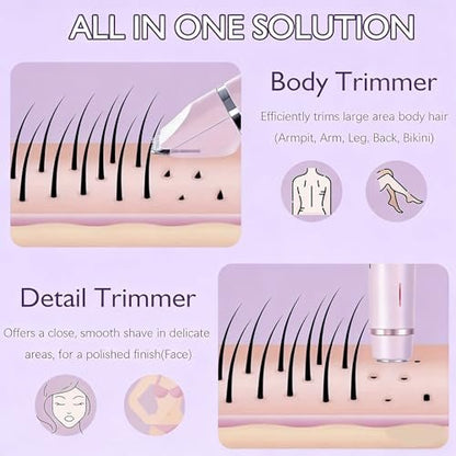 RtLvio 2-in-1 Dual Head Bikini Trimmer for Women - Cordless & Waterproof Electric Bikini Shaver & Body Shaver, Painless Hair Removal with Silky Glow Finish (Purple) Avelisse