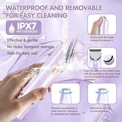 RtLvio 2-in-1 Dual Head Bikini Trimmer for Women - Cordless & Waterproof Electric Bikini Shaver & Body Shaver, Painless Hair Removal with Silky Glow Finish (Purple) Avelisse