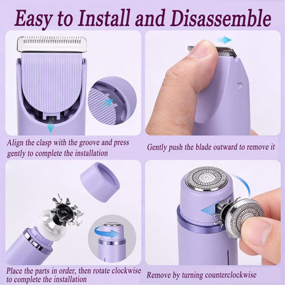 RtLvio 2-in-1 Dual Head Bikini Trimmer for Women - Cordless & Waterproof Electric Bikini Shaver & Body Shaver, Painless Hair Removal with Silky Glow Finish (Purple) Avelisse