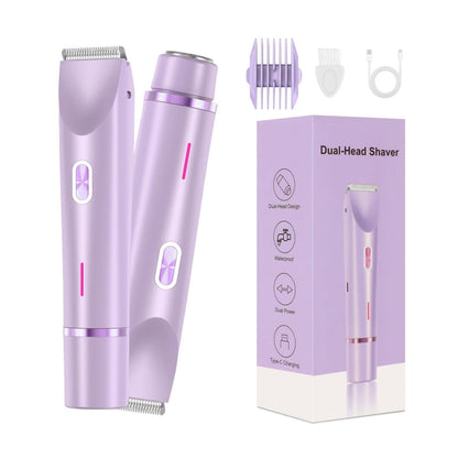 RtLvio 2-in-1 Dual Head Bikini Trimmer for Women - Cordless & Waterproof Electric Bikini Shaver & Body Shaver, Painless Hair Removal with Silky Glow Finish (Purple) Avelisse