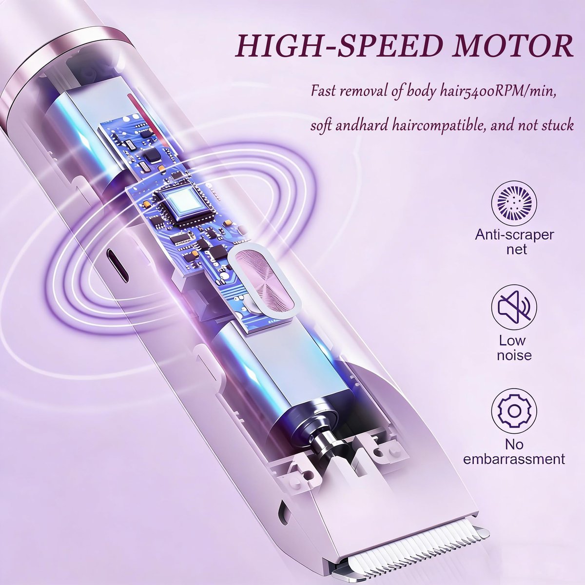 RtLvio 2-in-1 Dual Head Bikini Trimmer for Women - Cordless & Waterproof Electric Bikini Shaver & Body Shaver, Painless Hair Removal with Silky Glow Finish (Purple) Avelisse