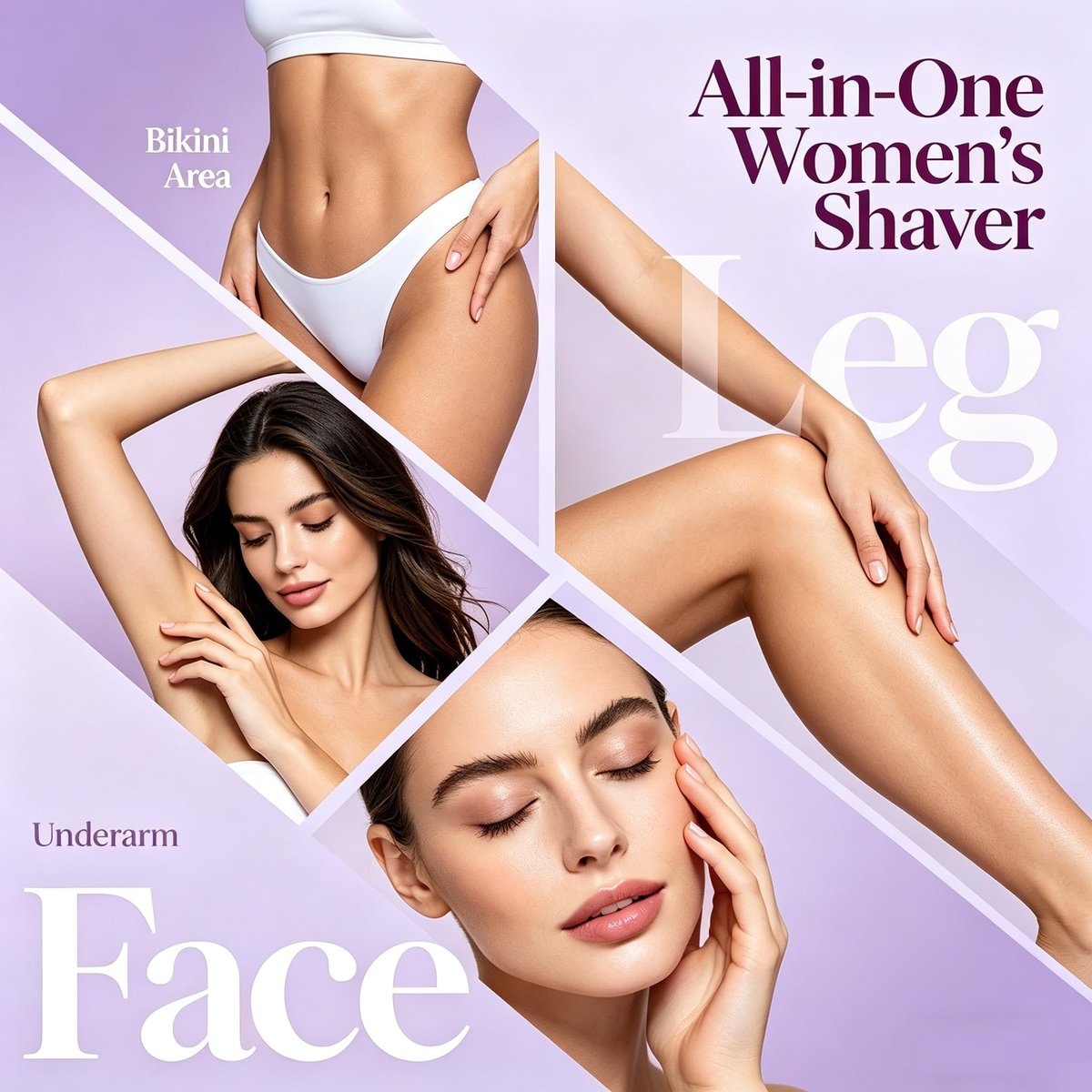 RtLvio 2-in-1 Dual Head Bikini Trimmer for Women - Cordless & Waterproof Electric Bikini Shaver & Body Shaver, Painless Hair Removal with Silky Glow Finish (Purple) Avelisse